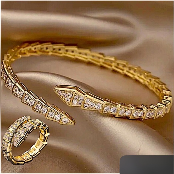 Serpenti Gold Zircon Snake Bangle Bracelet Ring Set - Picture 1 of 4